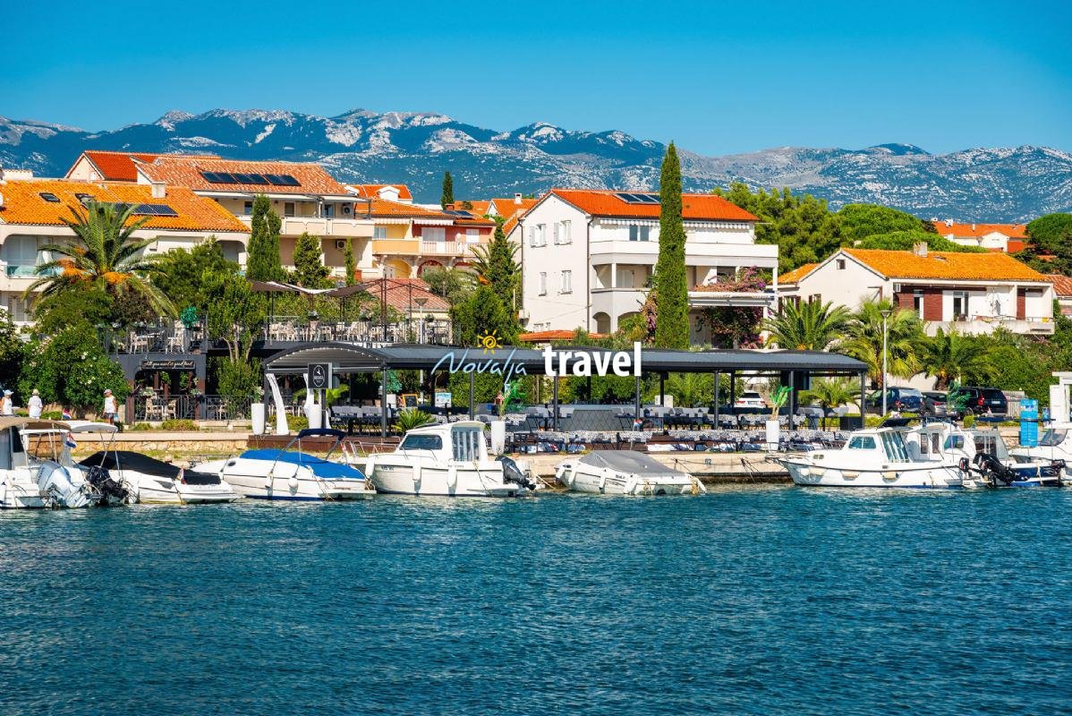 Aerial view of Novalja waterfront on the island of Pag